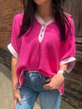 Load image into Gallery viewer, Pink Pop Contrast Collar Blouse