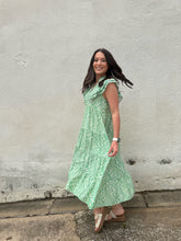 Load image into Gallery viewer, The Green and White Palm Breeze Tiered Maxi