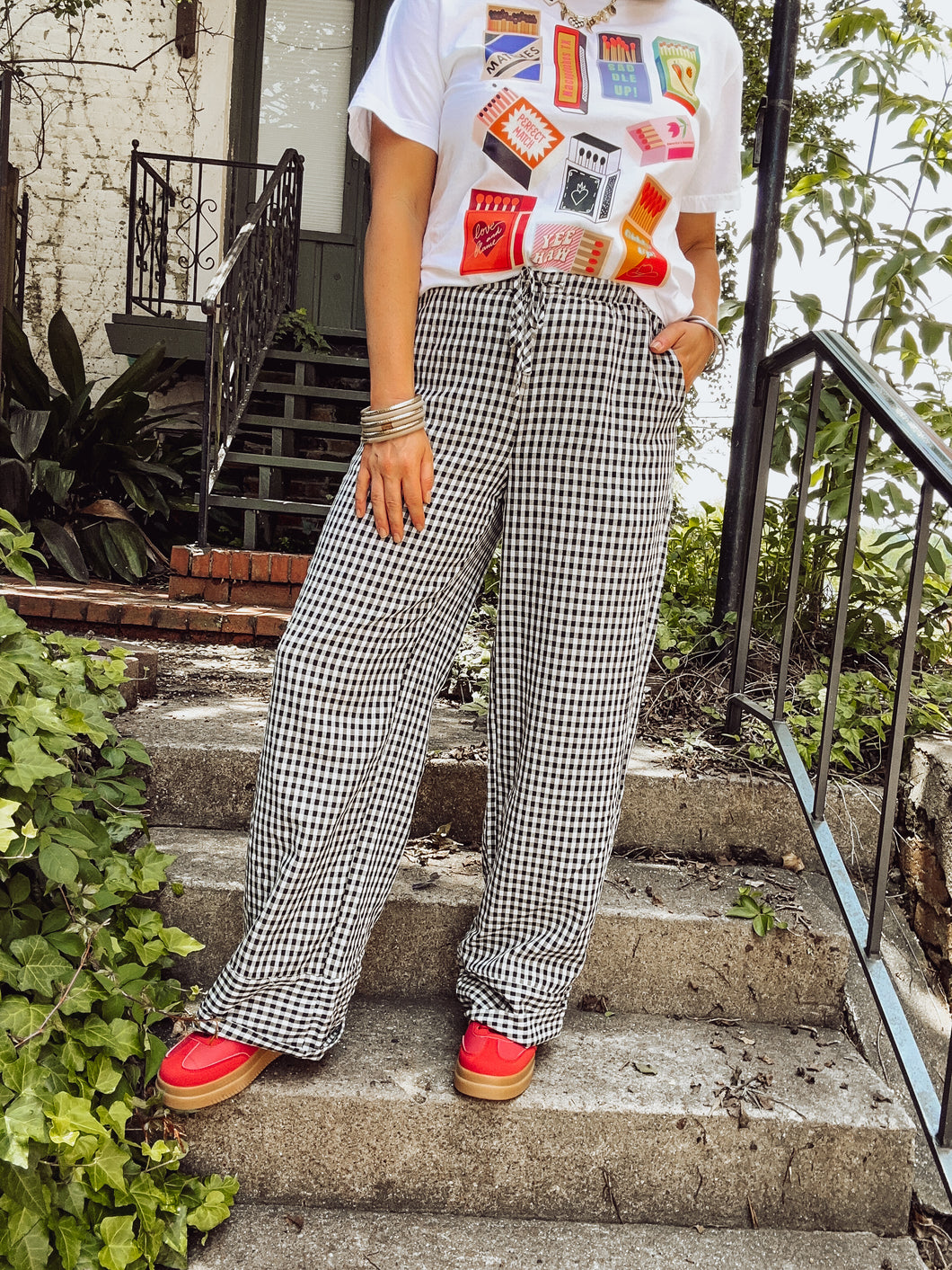 Black white gingham pants