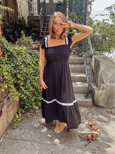 Load image into Gallery viewer, Black ruffle maxi dress
