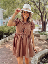 Load image into Gallery viewer, Brown Puff Sleeve Baby Doll Dress
