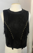 Load image into Gallery viewer, Black Suede Fringe Sleeveless Top
