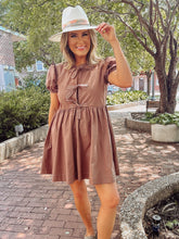 Load image into Gallery viewer, Brown Puff Sleeve Baby Doll Dress

