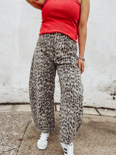 Load image into Gallery viewer, Leopard Denim Barrel Jeans
