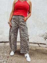 Load image into Gallery viewer, Leopard Denim Barrel Jeans
