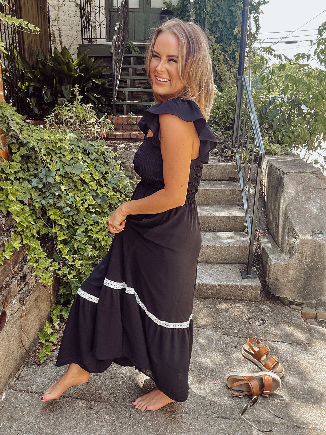 Black ruffle maxi dress