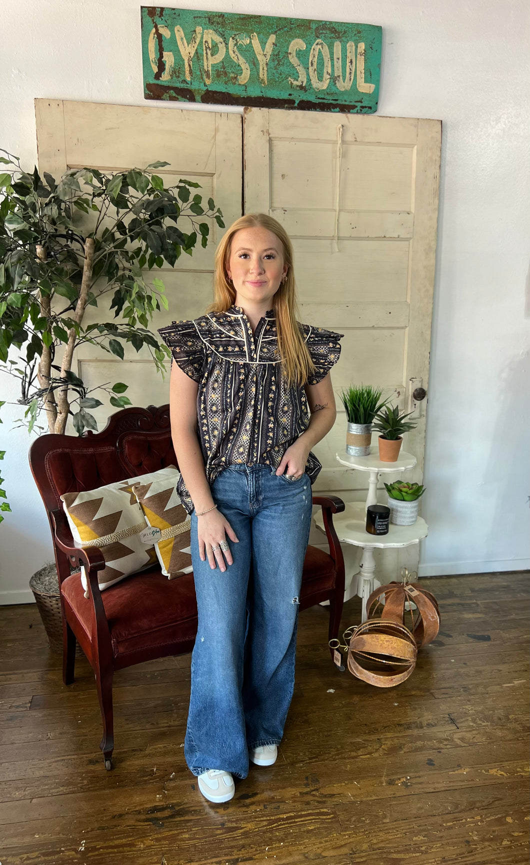 Boho meets Western Navy Top