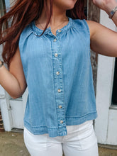Load image into Gallery viewer, Chambray Breeze Button-Up Top
